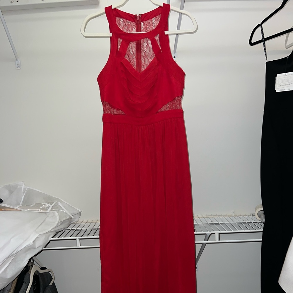 BCBGeneration Red lace chiffon Maxi gown